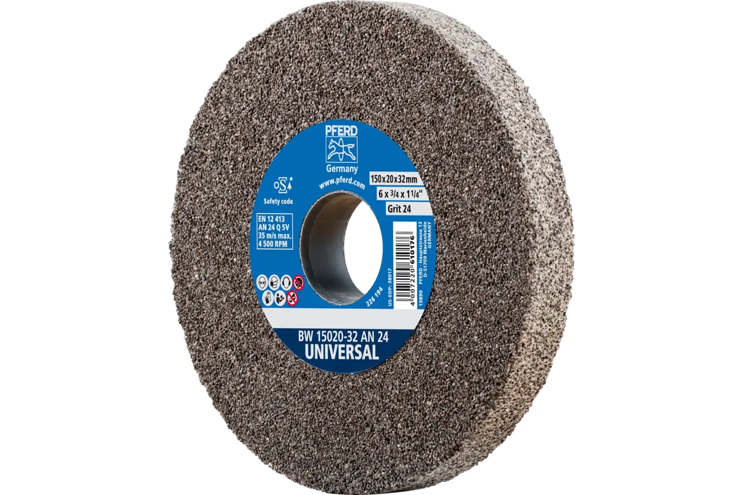 Picture of Pferd Vitrified Bench Wheel, Universal, 6" X 3/4 X 1-1/4, 24 Grit, Aluminum Oxide
